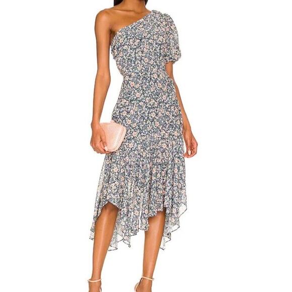 Astr Dresses & Skirts - ASTR The Label Santorini Women's Floral Ruffled One Shoulder Midi Dress Size L